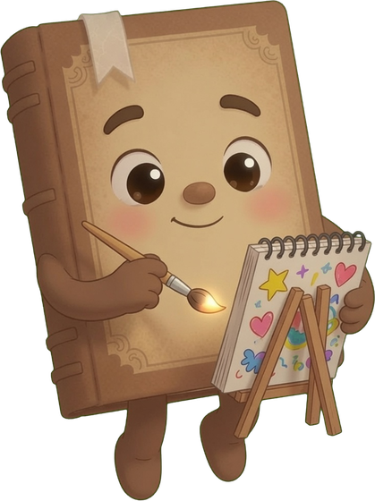 O Biblinha, o livrinho vivo, pintando num cavalete